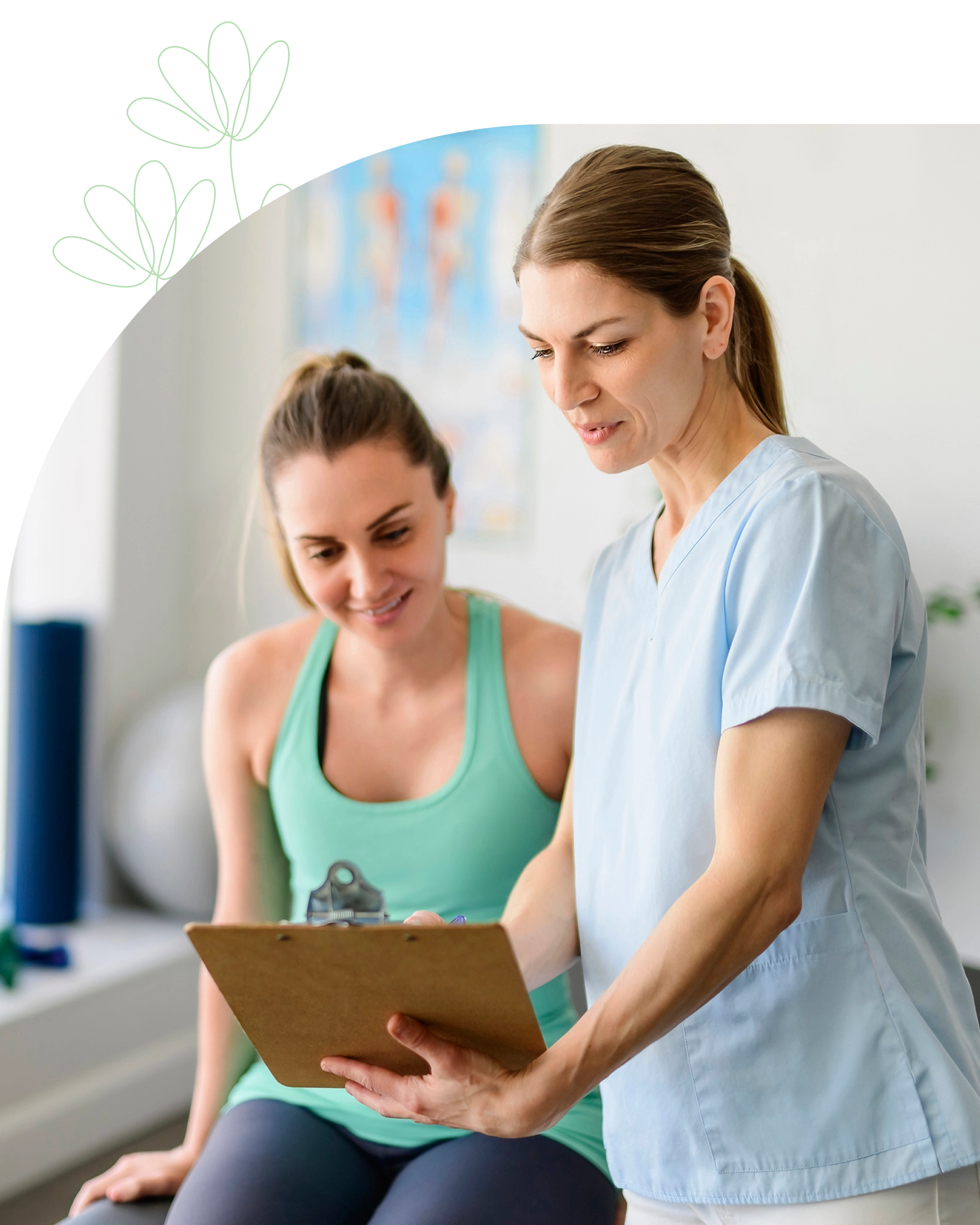Personal trainer reviewing workout plan with client.